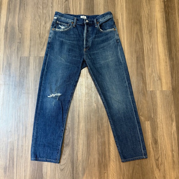 Citizens of Humanity Liya High Rise Classic Fit Crop Jeans Sz 27 Dark Distressed - Picture 1 of 8